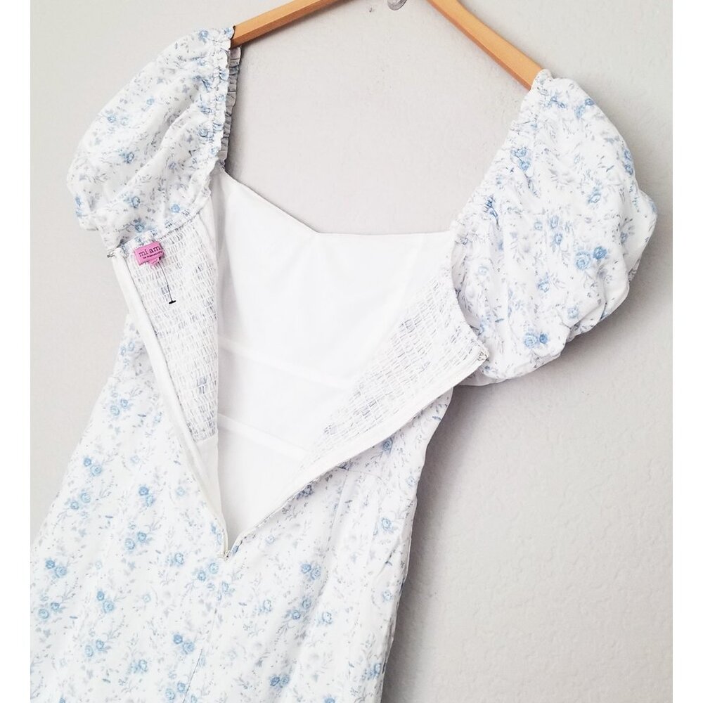 NEW Mi Ami Francesca's Erin Floral Square Neck Mini Dress L White Blue Cottage - Picture 12 of 15